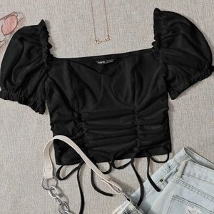 Black puff shoulder top